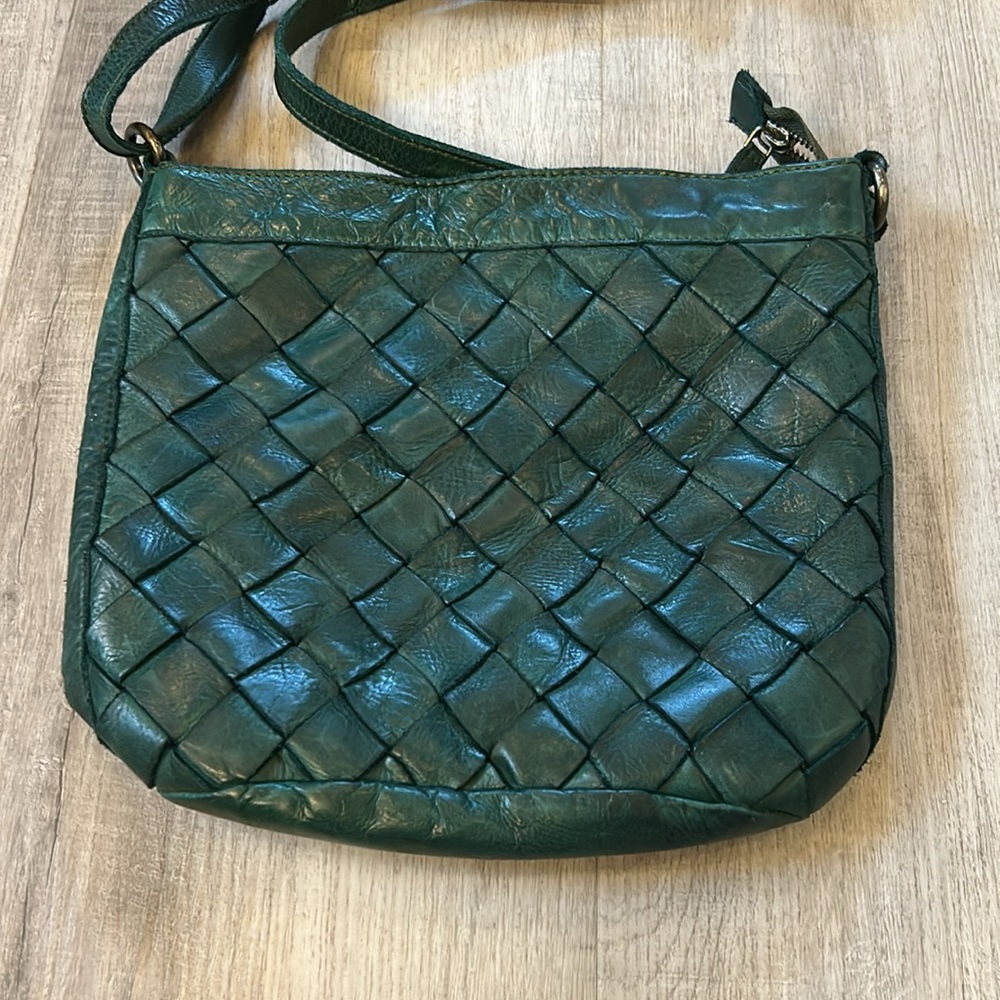 Anthropologie Vilenca Holland Green Leather Wove Bag - Picture 2 of 10